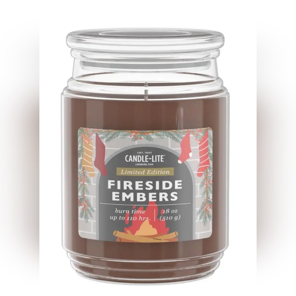 New Candle-Lite 18 oz Fireside Embers Candle Up to 110 hrs of burn time. Jar
